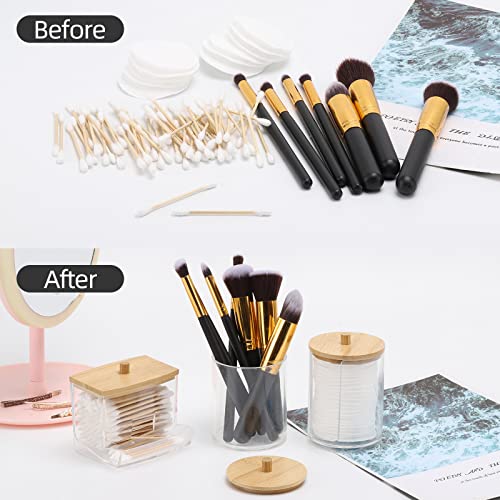 Tbestmax Bathroom Organizer Accessories Set-10 OZ,7 OZ Qtips Holder Storage with Brown Wood Lids, Cotton Ball/Swabs Dispenser, Apothecary Container Jar 3 Pcs - Image 5