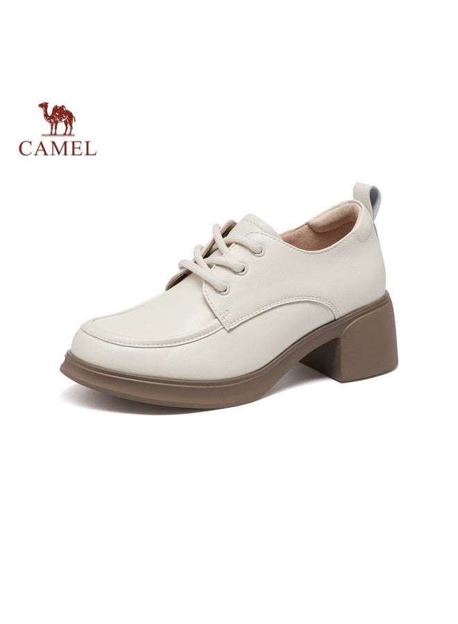 Camel Women's Oxford Shoes British Style Versatile Low-cut Chunky Heel Pumps L26s714007 Off-white Size 39