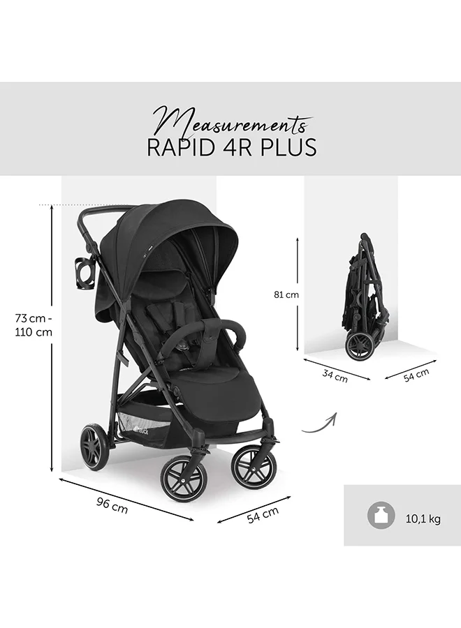 hauck Hauck Rapid 4R Plus Stroller – Black – From Birth to 25 kg - 4 Years – Lightweight Foldable Pushchair with Suspension, Adjustable Backrest & Large Wheels