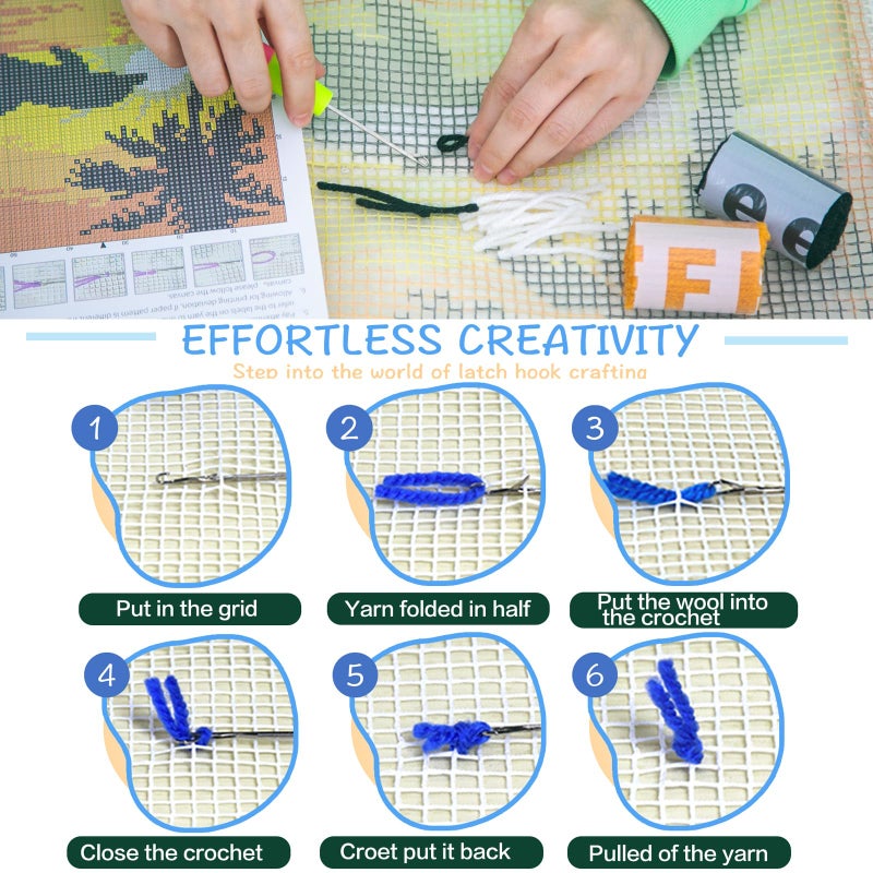 ZFFLYH Latch Hook Pillow Kits for Adults Tulip Leaves Color Printed DIY Pillowcover Crafts Arts Pillow Making Sofa Cushion Cover for Home Decoration 17X17 Inch - Image 2