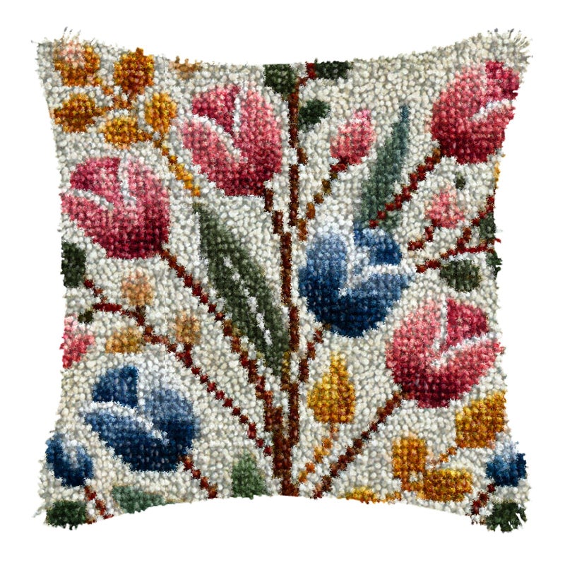 ZFFLYH Latch Hook Pillow Kits for Adults Tulip Leaves Color Printed DIY Pillowcover Crafts Arts Pillow Making Sofa Cushion Cover for Home Decoration 17X17 Inch - Image 1