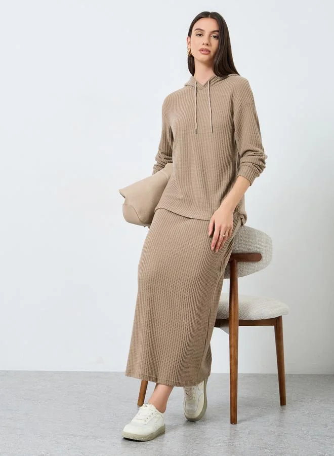 Brown Waffle Knit Top and Skirt Co-Ords