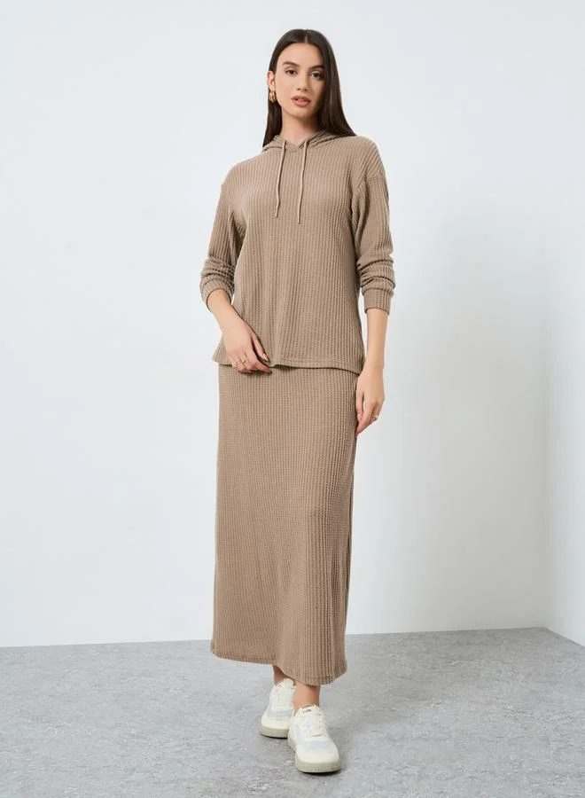 Styli Brown Waffle Knit Top and Skirt Co-Ords