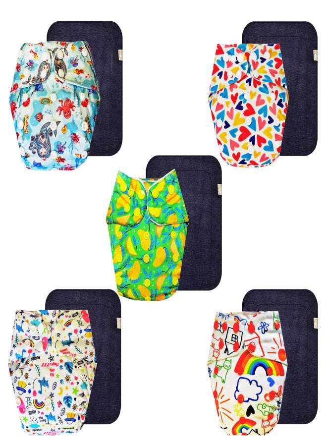 حفاضات دمبلدو القماشية الممتازة مع حشوة سوداء (عبوة من 5) | شعور بالجفاف والراحة | تهوية جيدة | سهلة التنظيف | مصممة من قبل الأمهات | من 3 أشهر إلى 3 سنوات | للجنسين - Image 1