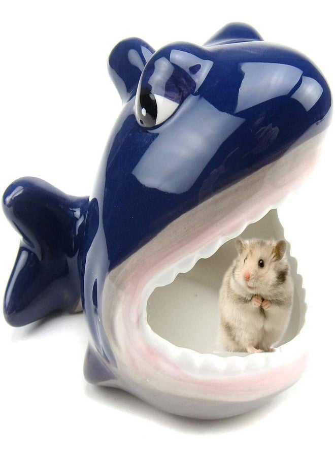 CHUQIANTONG Hamster House Ceramic Shark Shape Small Pet Hideout Nest-Hamster Sand Bath-Chinchilla Dust Bath Nesting Habitat Cage Accessories(Shark) - Image 1