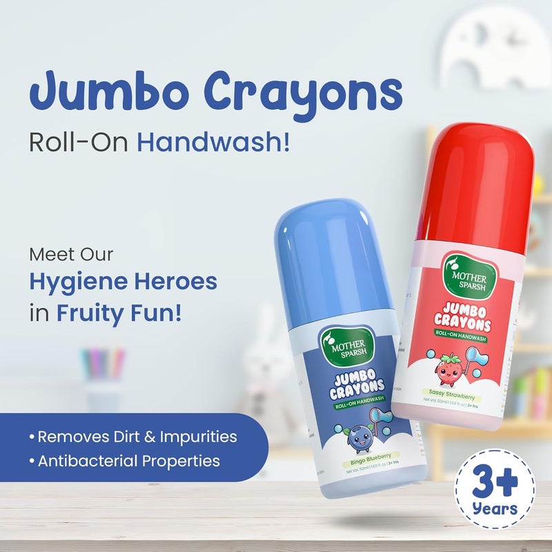 Mother Sparsh Mother Sparsh Jumbo Crayon RollOn Kids Handwash Pack of 2 Strawberry Blueberry Scented NonToxic Hand Wash for Kids Babies Paraben Free SLS Free Alcohol Free Colourful Soap Pen - Image 2