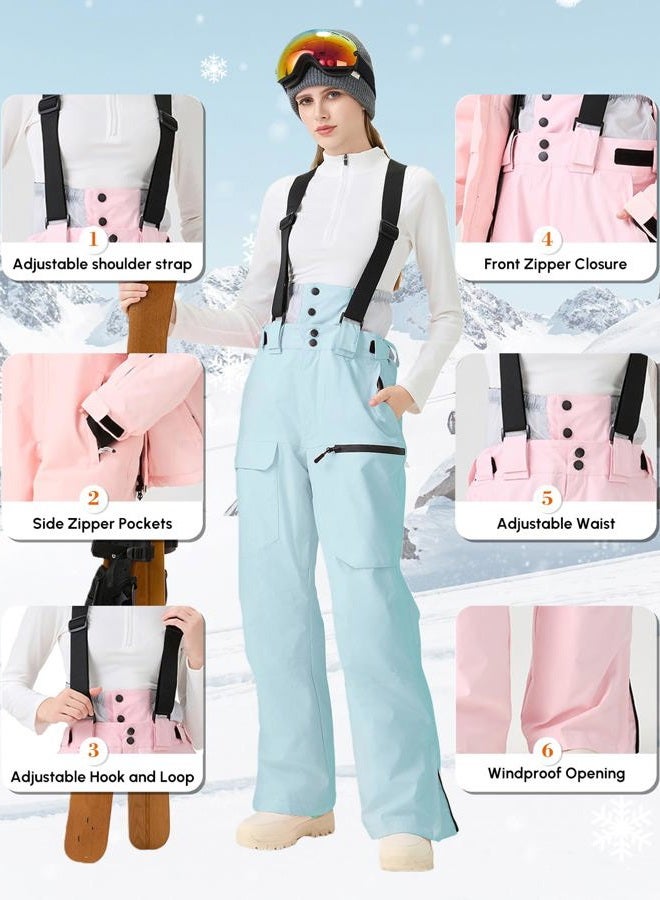 GS SNOWING Women's Snow Ski Pants Waterproof Insulated Snowboard Bibs Outdoor Winter Warm with Detachable Suspender, Khaki, M - Image 4
