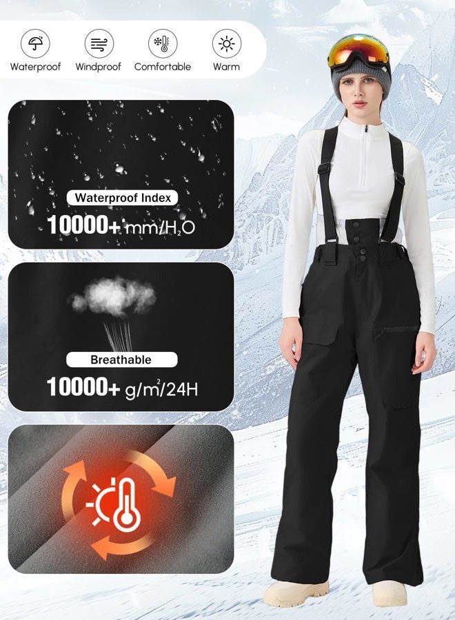 GS SNOWING Women's Snow Ski Pants Waterproof Insulated Snowboard Bibs Outdoor Winter Warm with Detachable Suspender, Khaki, M - Image 3
