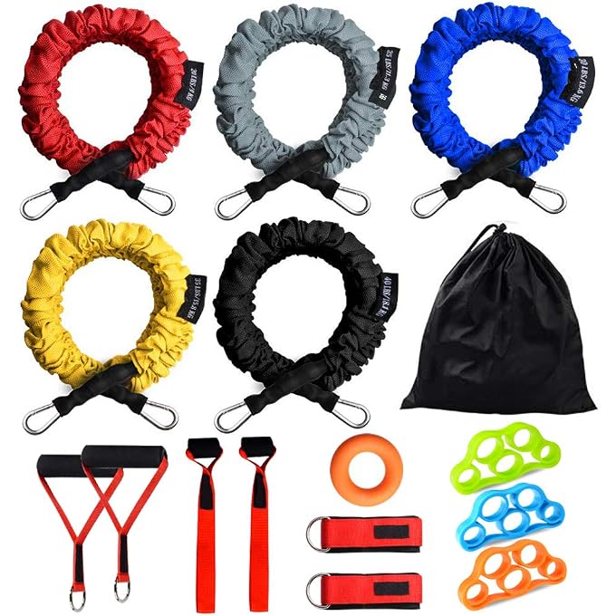Rocutus Resistance Bands Set, 15 Pack Exercise Resistance Tubes With Anti-Snap Heavy Duty Protective Nylon Sleeves,20Lbs To 40Lbs Resistance Tubes,Door Anchor Ankle Strap Up To 150Lbs - Image 4