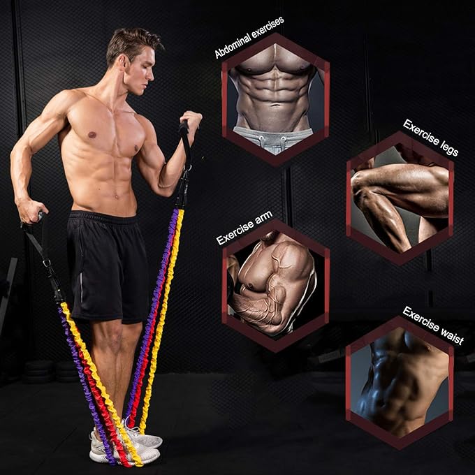 Rocutus Resistance Bands Set, 15 Pack Exercise Resistance Tubes With Anti-Snap Heavy Duty Protective Nylon Sleeves,20Lbs To 40Lbs Resistance Tubes,Door Anchor Ankle Strap Up To 150Lbs - Image 5