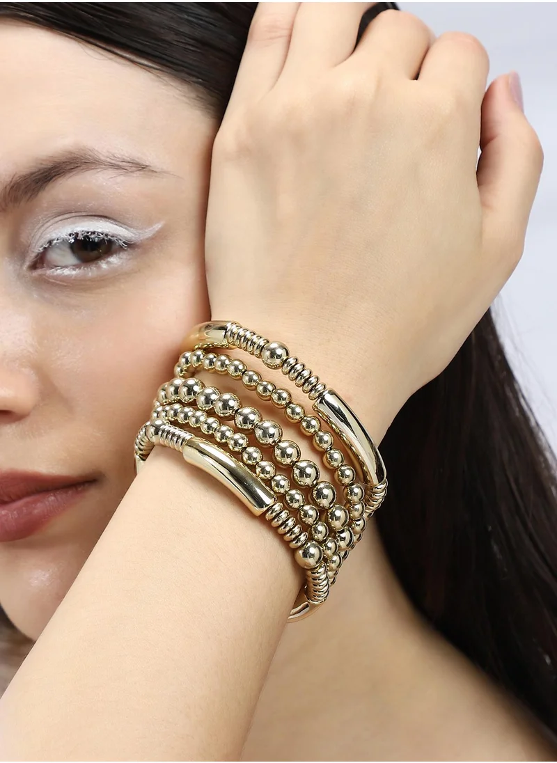 SOHI SOHI Women's The Alamkara Multi-Layer Bracelet For Casual Wear | California Gold Colour | Alloy Material | Adjustable Closure | MetallicBracelet | Multi-Layer Bracelet For Women & Girls