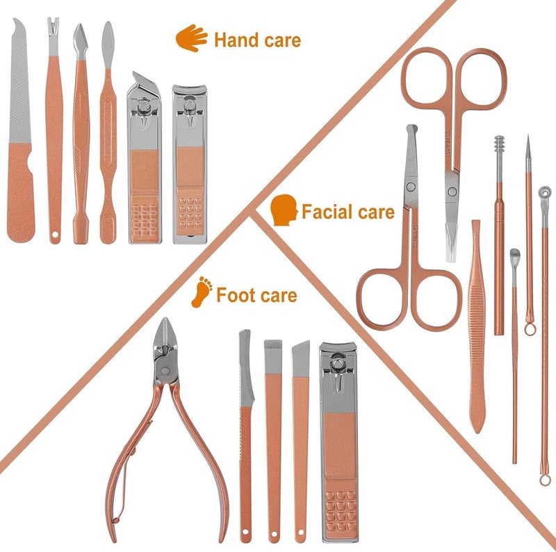 GDNK 18 IN 1 Stainless Steel Professional Manicure Set Nail Cutter For Women Nail Scissors Luxury Grooming Kit Manicure Pedicure Kit For Women (18 in 1) - Image 2