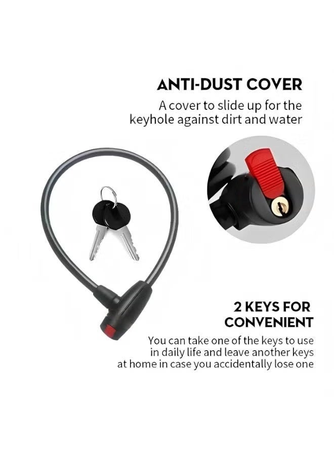 Stainless Steel Heavy Duty Bike Lock Cable, Anti-Theft Bicycle with 2 Keys, Weatherproof Lock, Mounting Bracket, Fits Bike, Motorcycle, Scooter, Black - Image 3