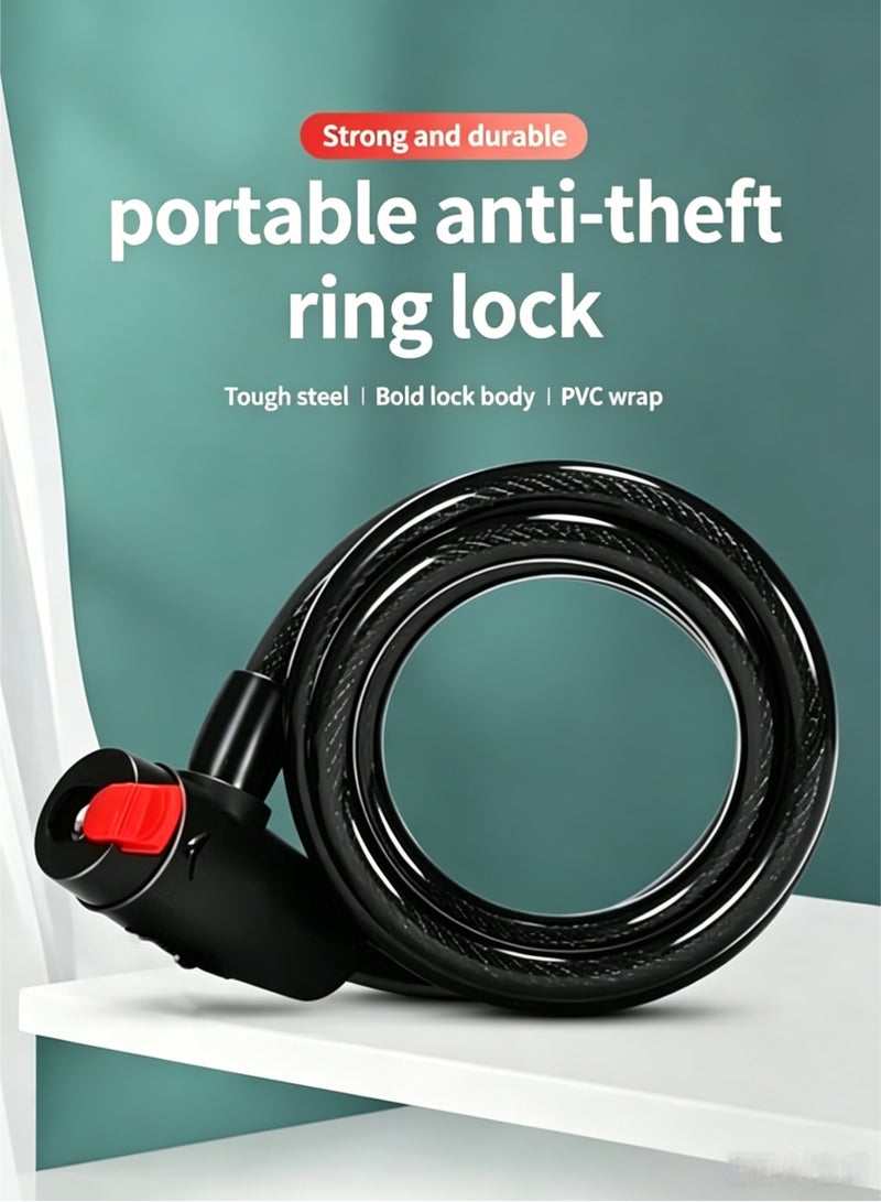 Stainless Steel Heavy Duty Bike Lock Cable, Anti-Theft Bicycle with 2 Keys, Weatherproof Lock, Mounting Bracket, Fits Bike, Motorcycle, Scooter, Black - Image 2