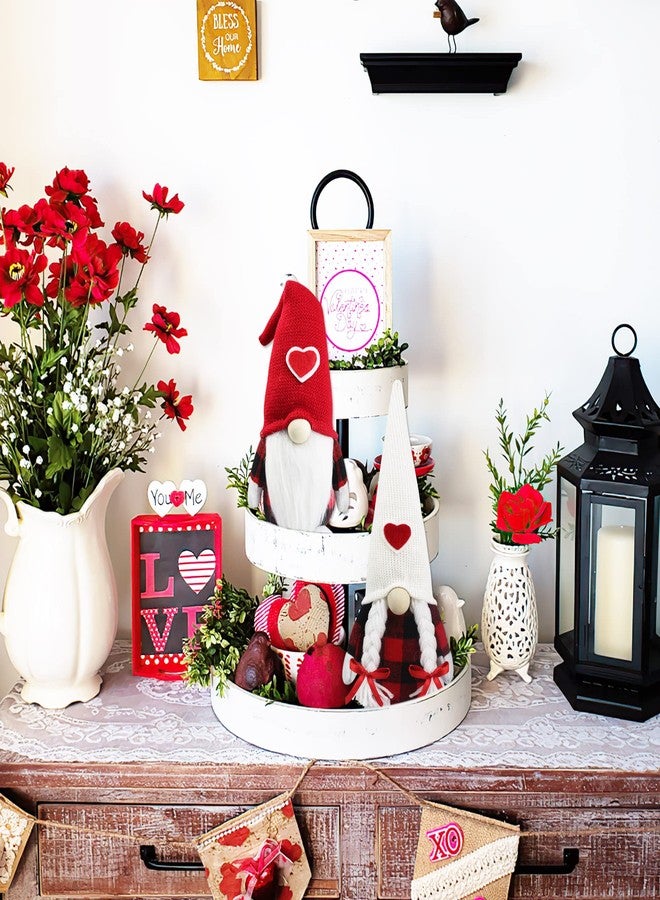 Partyprops Valentines Decorations Black Red Plaid Gnomes Plush Decorations- 2Pcs Mr & Mrs Handmade Swedish Tomte Gnomes for Tiered Tray Decor - Valentines Party Home Mantle Fireplace Table Decor Valentine Gnomes - Image 3