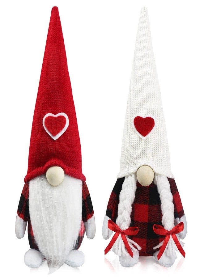 Partyprops Valentines Decorations Black Red Plaid Gnomes Plush Decorations- 2Pcs Mr & Mrs Handmade Swedish Tomte Gnomes for Tiered Tray Decor - Valentines Party Home Mantle Fireplace Table Decor Valentine Gnomes - Image 1