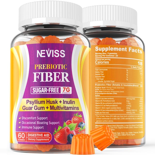 1Pack Fiber Gummies with Probiotics for Adults 7G Soluble Fi ber Insoluble Fi ber Sugar Free with Psyllium Husk Inulin Fos Multivitamins for Daily Digestive Health Regularity Gut Support