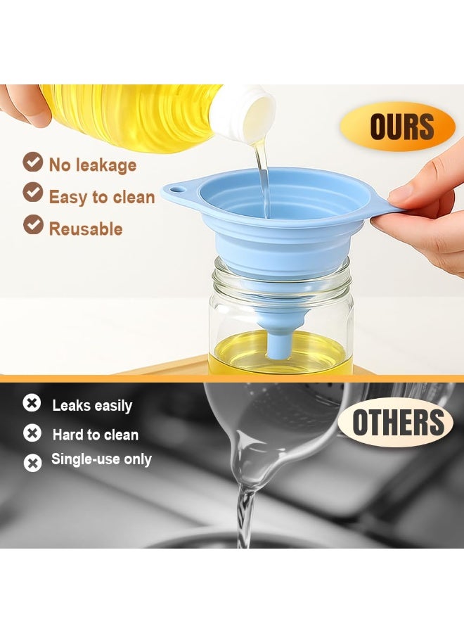 3 Pack Food Grade Silicone Collapsible Kitchen Funnel Set Space Saving Easy to Clean Portable Small Funnels for Liquid Oil Water Bottle Transfer - Image 3