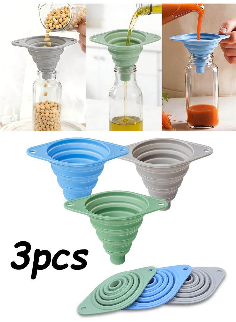 3 Pack Food Grade Silicone Collapsible Kitchen Funnel Set Space Saving Easy to Clean Portable Small Funnels for Liquid Oil Water Bottle Transfer - Image 1
