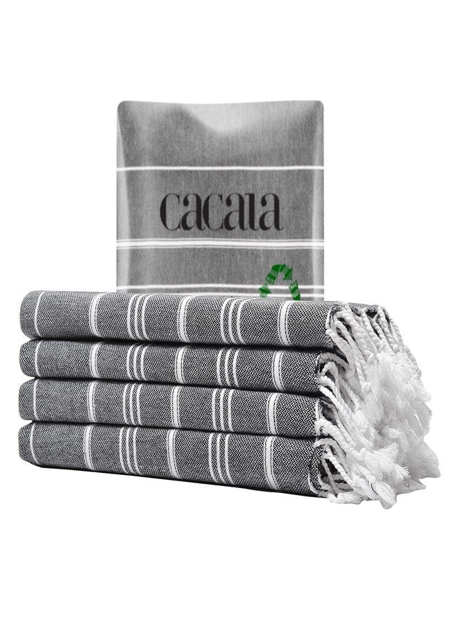 Cacala Turkish Hand Towels with Hanging Loop (23 x 36) Set of 4-100% Cotton Kitchen Towel Quick Dry Prewashed for Soft Feel Decorative Towels for face Gym, Yoga and Bathroom- Black - Image 1