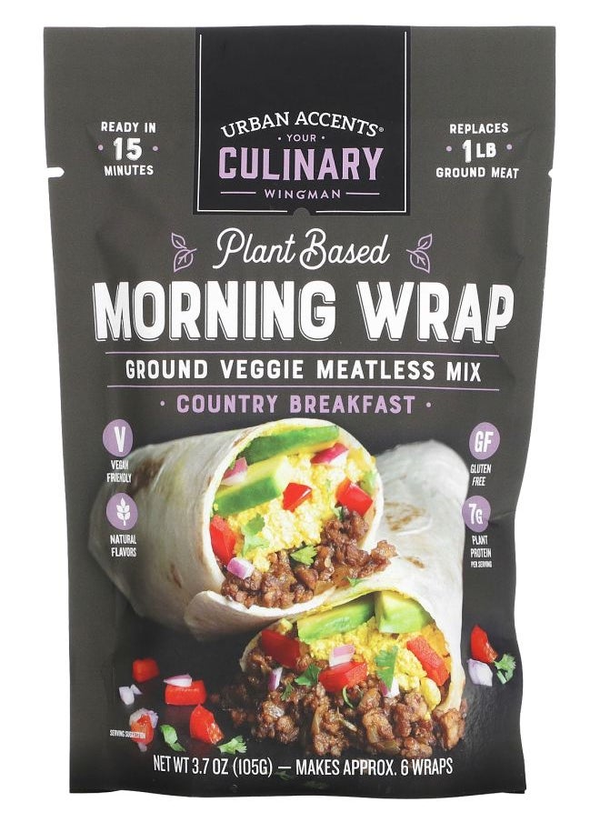 URBAN ACCENTS Plant Based Morning Wrap Ground Veggie Meatless Mix Country Breakfast 3.7 oz (105 g) 