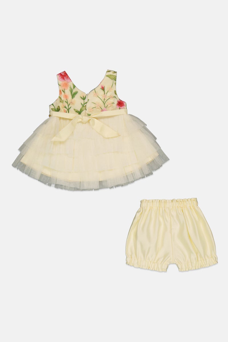 american Princess Toddlers Girl Embroidered Partywear Dress And Short Set, Multicolor  - Image 2
