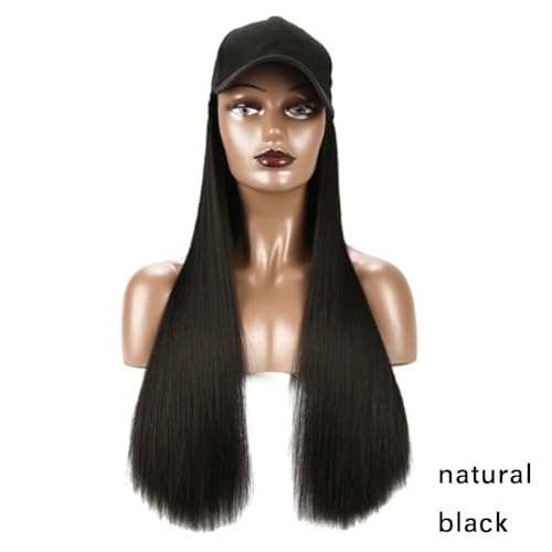 iLUU Baseball Cap with 2460cm Synthetic Hair Extensions Black Hat Straight Hair Long Natural Black Hairpiece Attached Hats Hair Pieces Wig for Women Daily Party Use natural black - Image 3