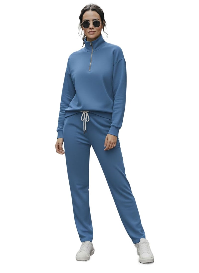 Mack Jonney Solid Half Zipper Track Suit for Women | Co-ord Set | Warm Fleece Tracksuit Set | Full Sleeve Sweatshirt-M6255 - Image 1