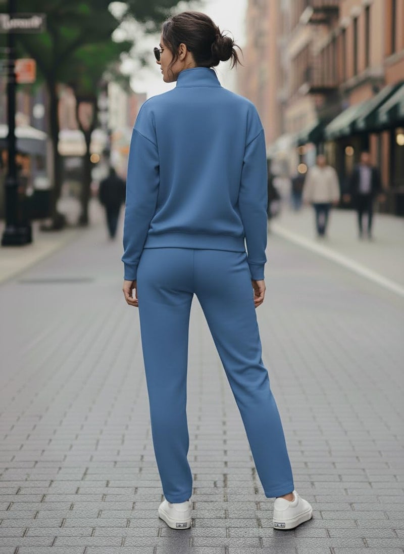 Mack Jonney Solid Half Zipper Track Suit for Women | Co-ord Set | Warm Fleece Tracksuit Set | Full Sleeve Sweatshirt-M6255 - Image 4
