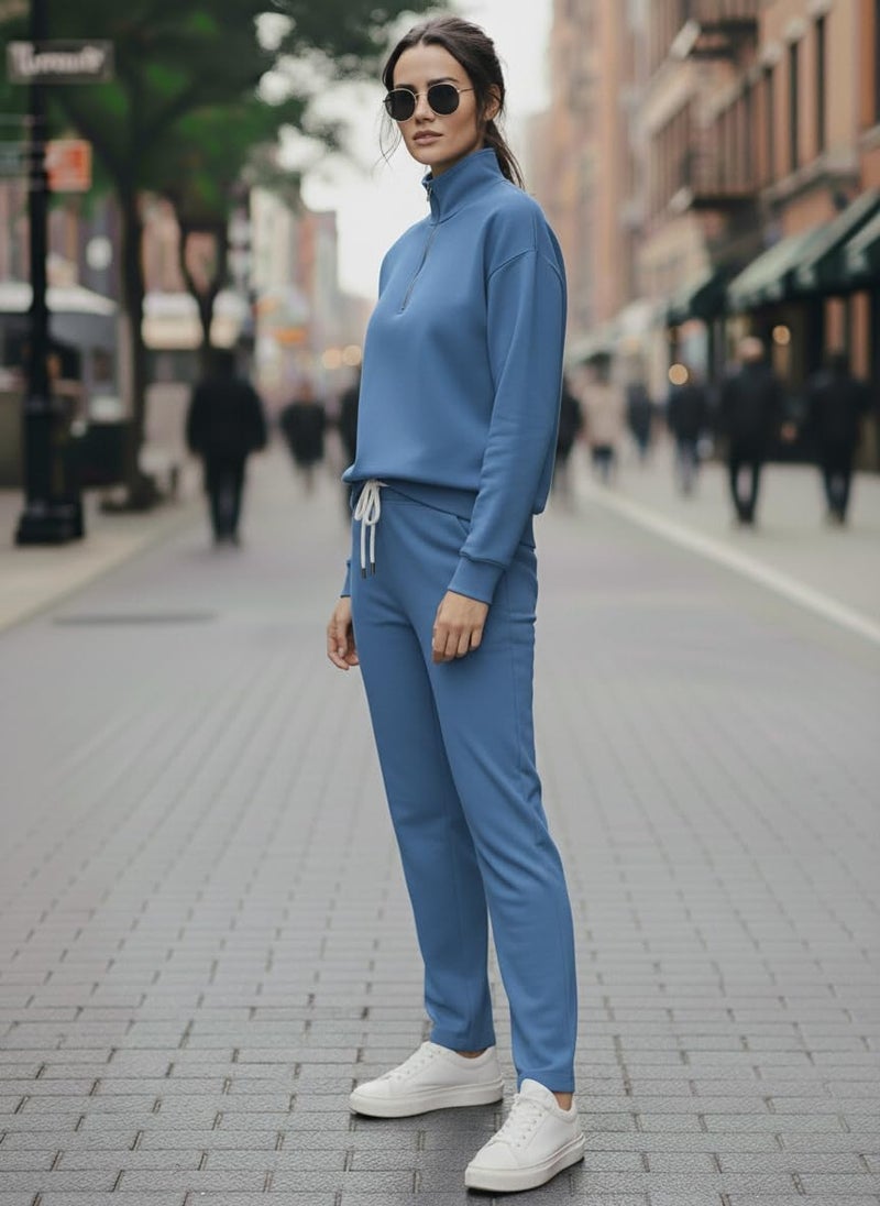 Mack Jonney Solid Half Zipper Track Suit for Women | Co-ord Set | Warm Fleece Tracksuit Set | Full Sleeve Sweatshirt-M6255 - Image 3