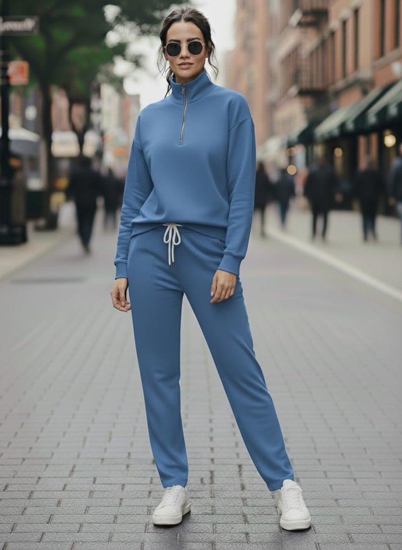 Mack Jonney Solid Half Zipper Track Suit for Women | Co-ord Set | Warm Fleece Tracksuit Set | Full Sleeve Sweatshirt-M6255 - Image 2