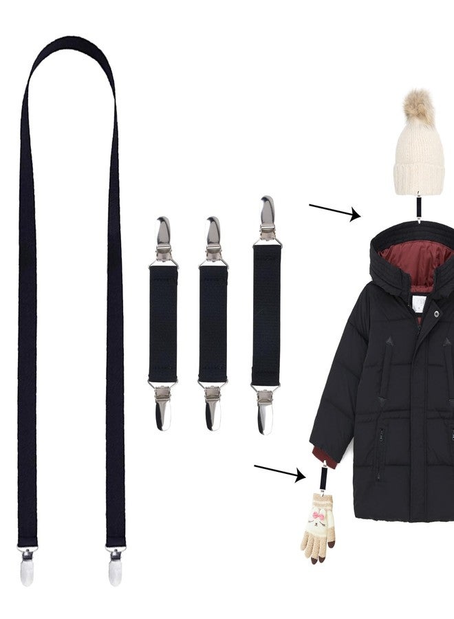 TRIWONDER Mitten and Glove Clips for Toddlers, Kids, Adults - Back Cinch Suspender, Sweater, Cardigan, Shawl, Boot, Hat Clips (Black, 7.5cm x 2-10cm x 1-120cm x 1) - Image 1