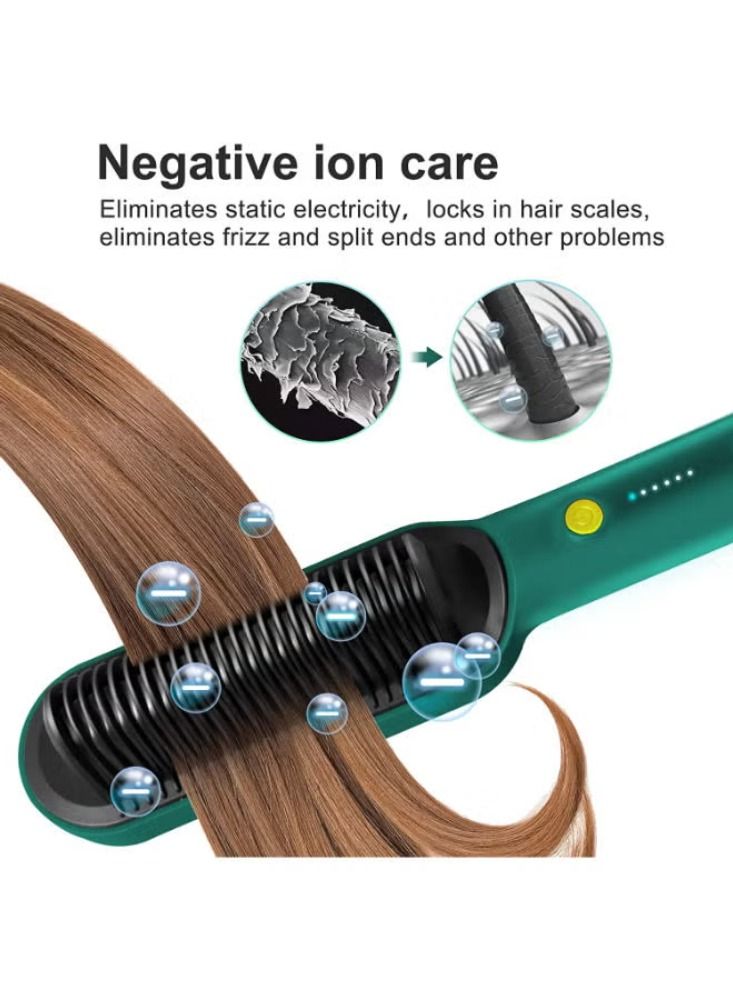 Dream Zone Straightener Brush 2 in 1 Brush for Women with 5 Temp & Fast Heating Negative Ion Styling Comb That Smoothes Hair Frizz Green - Image 2