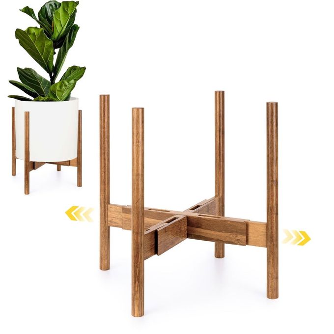 Fox Fern Large Adjustable Plant Stand Indoor 11 to 15 Inch Premium Mid Century Bamboo Plant Stand Plug In Design Easy to Assemble Two Heights For 11 12 13 14 15 Inch Pots Not Included