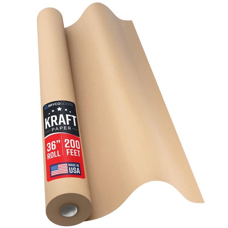 Bryco Goods 36" x 2,400" (200') Brown Kraft Paper Roll - Made in USA - Craft Paper for Banner Bulletin Board Art Table Covering Gift Wrapping Bouquet Packing Parcel (Brown, 36" x 200') - Image 1