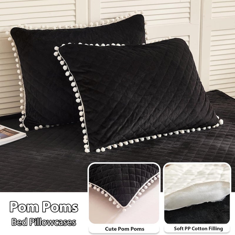 لايف ريفو طقم غطاء لحاف فاخر من LIFEREVO، ناعم ومخملي وفروي، طقم غطاء لحاف (1 غطاء لحاف فرو صناعي + 1 غطاء وسادة مع كرات بوم بوم) مجموعة فراش صلبة، إغلاق بسحاب (مقاس توين/توين XL، أسود) - Image 2