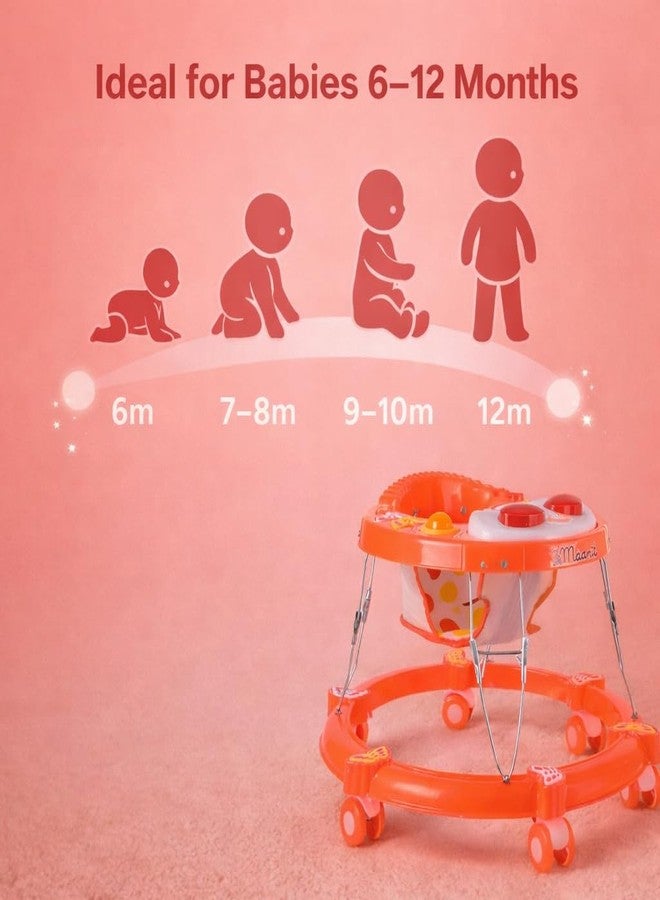 Maanit Musical 3 in 1 Butterfly design Baby Walker for 6-24 Months - 6-Wheel Adjustable Foldable Infant Walker with Cushioned Seat, 360° Rotating Wheels - Lightweight Safe Learning Walker for Toddlers (Red) - Image 5