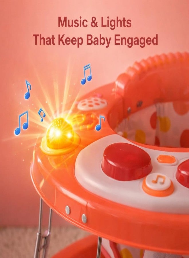 Maanit Musical 3 in 1 Butterfly design Baby Walker for 6-24 Months - 6-Wheel Adjustable Foldable Infant Walker with Cushioned Seat, 360° Rotating Wheels - Lightweight Safe Learning Walker for Toddlers (Red) - Image 4