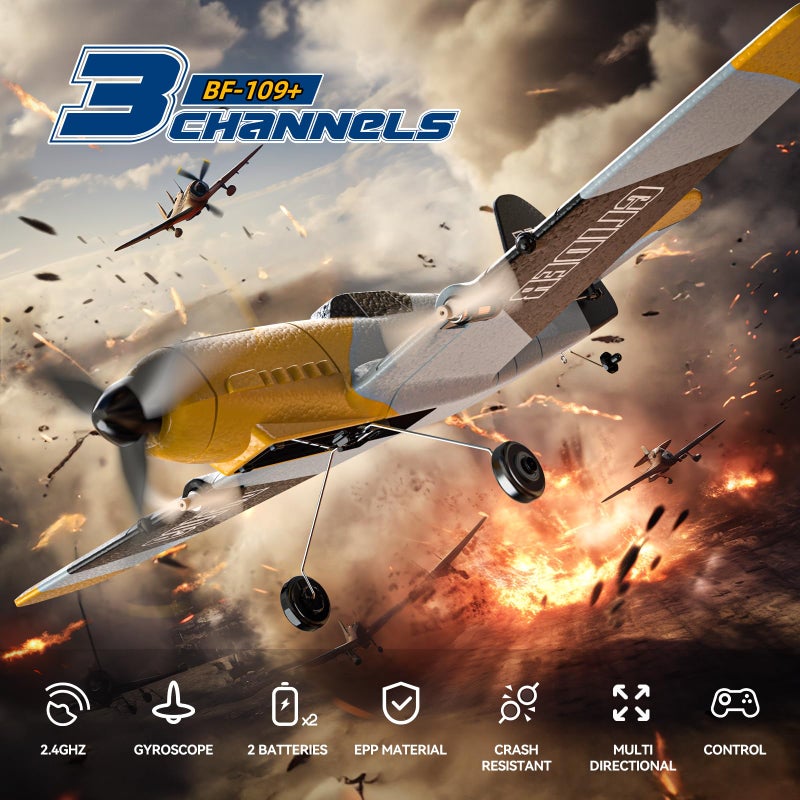 DEERC RC Plane 3 Channel BF109 Remote Control Airplane Fighter Toys24GHz 6axis Gyro Stabilizer RTF Glider Aircraft Plane with 2 BatteriesEasy to Fly for Adults Kids Beginners Boys - Image 3