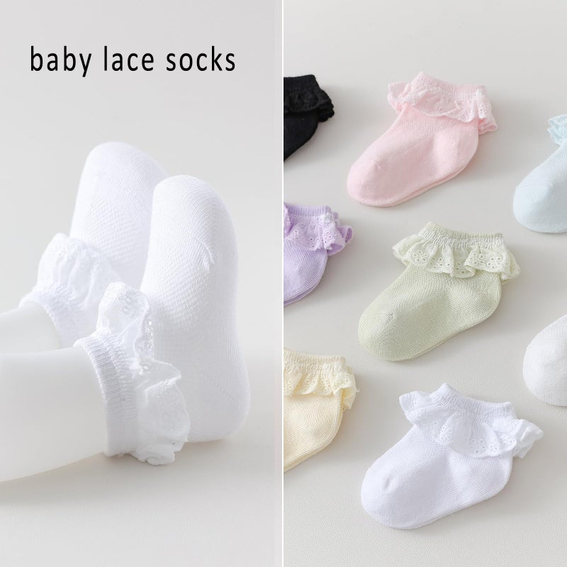 EPEIUS Baby Lace Socks Newborn Girl Eyelet Ruffle Socks Infant Toddler Dress Crew Sox 0-6/6-12/12-24 Months White 3 Pack XS - Image 2