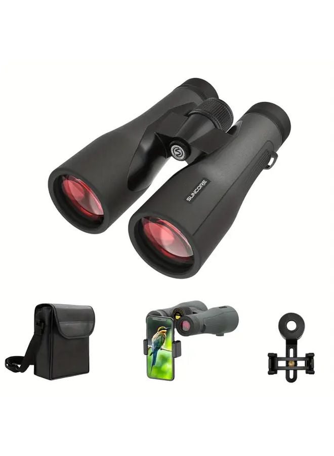 Suncore 10x50 HD High Power Black Binoculars With Phone Clip For Bird Watching Travel Stargazing - Image 1