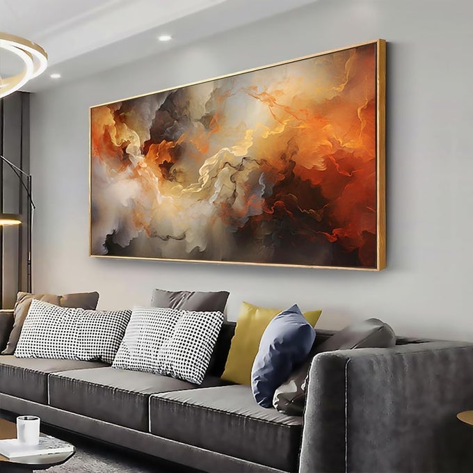 ABSTRACT WALL ART FRAMED READY TO HANG HOME DECOR ORANGE WHITE ARTWORK WALL ART PRINTS CANVAS PAINTING LARGE SIZE FOR LIVING ROOM BEDROOM OFFICE DECORATION 20X40