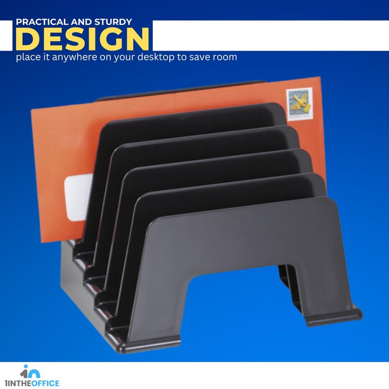 1InTheOffice Incline Desktop File Sorter, 6 Compartments Step Sorter, Black - Image 4