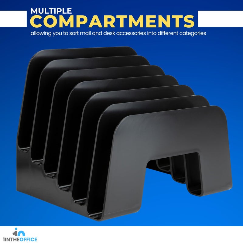 1InTheOffice Incline Desktop File Sorter, 6 Compartments Step Sorter, Black - Image 3