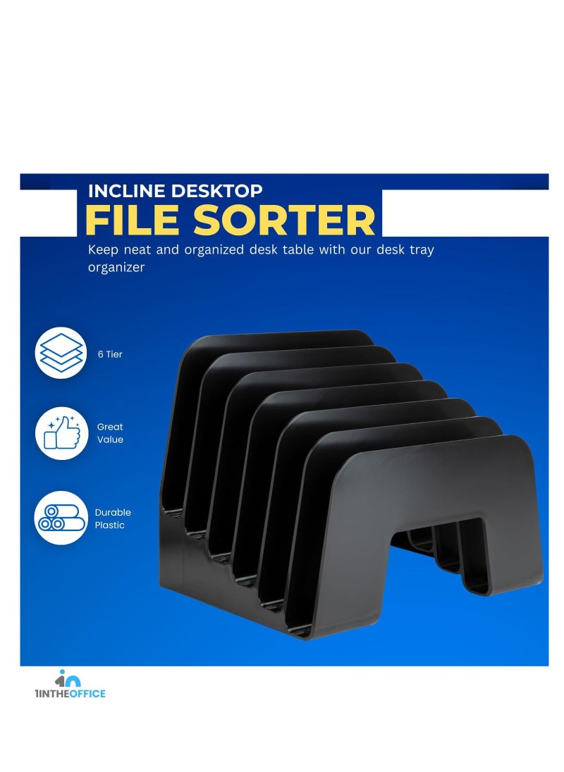 1InTheOffice 1InTheOffice Incline Desktop File Sorter, 6 Compartments Step Sorter, Black  - Image 5
