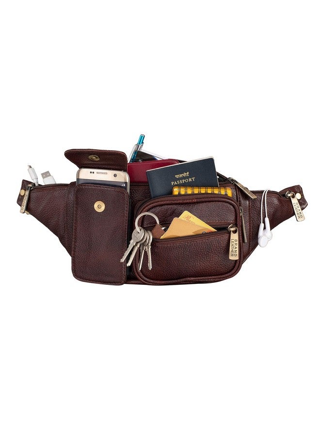 BRAND LEATHER Genuine Leather Stylish Waist Bag Elegant Style Travel Pouch Passport Holder with Adjustable Strap (Brown) - Image 5
