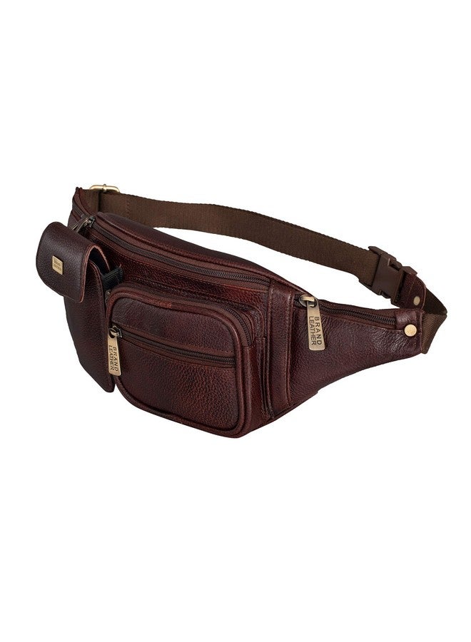 BRAND LEATHER Genuine Leather Stylish Waist Bag Elegant Style Travel Pouch Passport Holder with Adjustable Strap (Brown) - Image 1