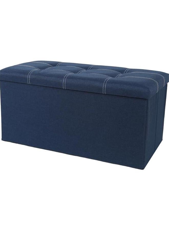 هوكور مقعد تخزين من هوكور، صندوق تخزين عثماني قابل للطي، مقعد مبطن لغرفة المعيشة، صندوق تخزين متعدد الاستخدامات موفر للمساحة لغرفة النوم والممر (ازرق، 76 × 38 × 38 سم) - Image 1