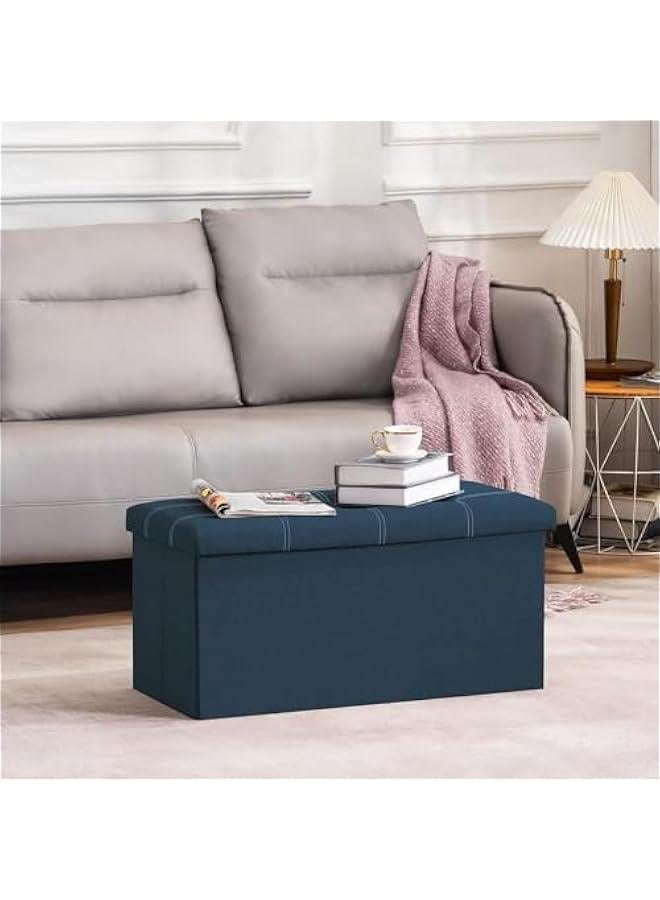 هوكور مقعد تخزين من هوكور، صندوق تخزين عثماني قابل للطي، مقعد مبطن لغرفة المعيشة، صندوق تخزين متعدد الاستخدامات موفر للمساحة لغرفة النوم والممر (ازرق، 76 × 38 × 38 سم) - Image 2