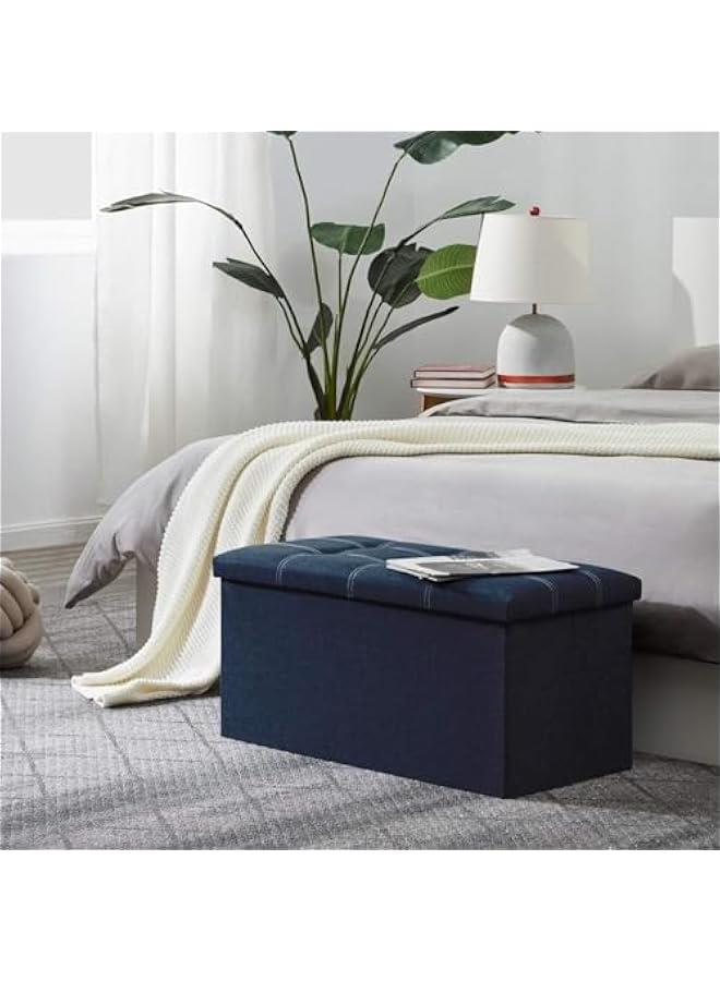 هوكور مقعد تخزين من هوكور، صندوق تخزين عثماني قابل للطي، مقعد مبطن لغرفة المعيشة، صندوق تخزين متعدد الاستخدامات موفر للمساحة لغرفة النوم والممر (ازرق، 76 × 38 × 38 سم) - Image 3